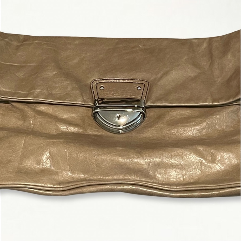 Vintage 90s Y2K Cynthia Rowley Tan Leather Slouchy Oversized Clutch - Picture 4 of 16